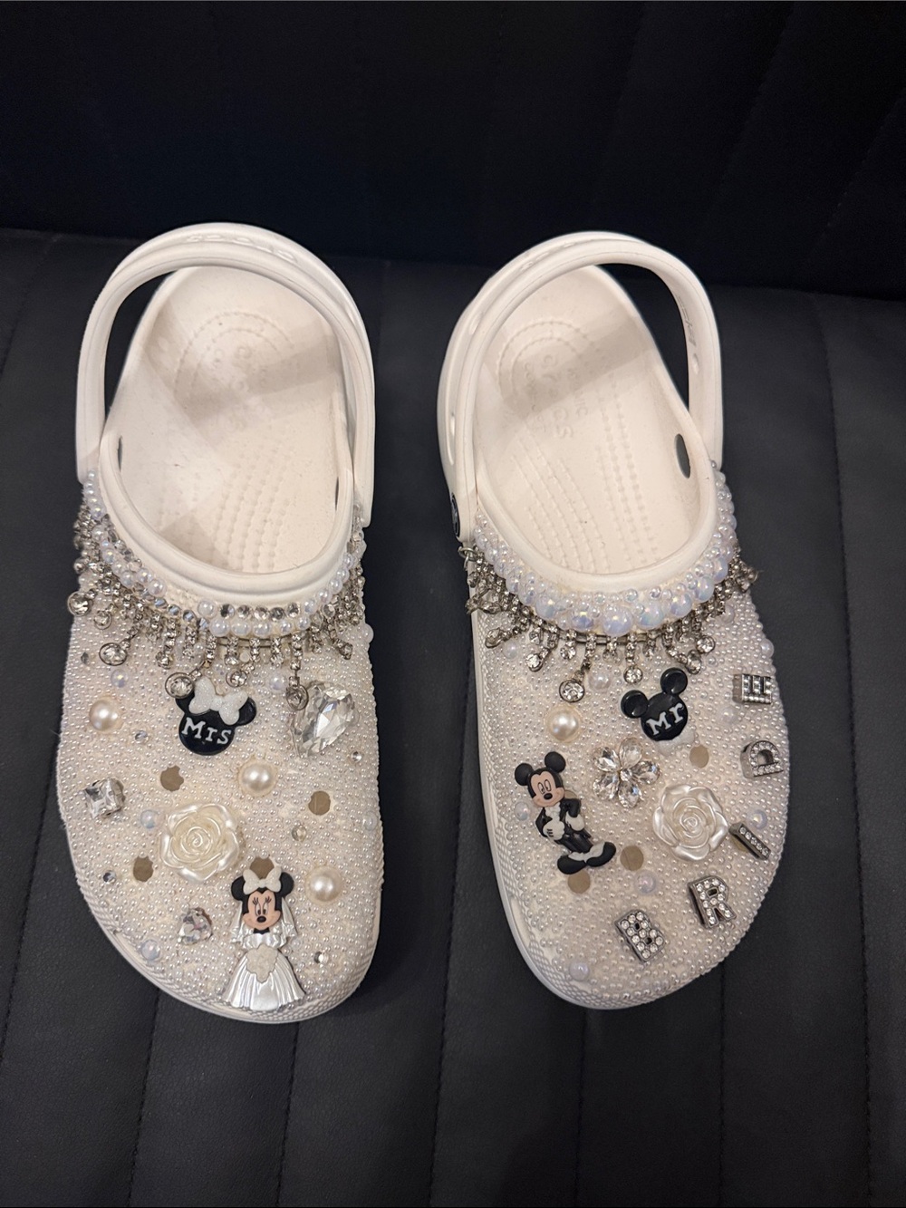 Women- Disney Wedding-Decorative Slip-On Platform Crocs with Crystal Charms